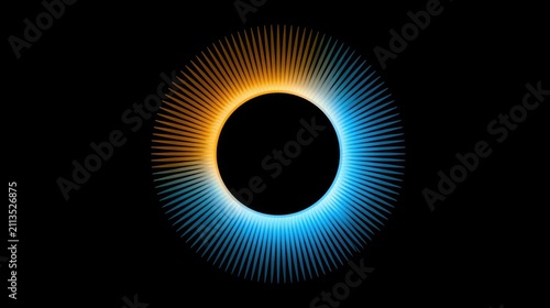 Radial burst of light in a circular pattern, blending from orange to blue