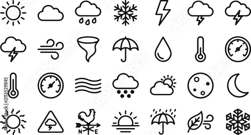 Фотография Set of hand drawn weather icons featuring sun clouds rain snow lightning wind an