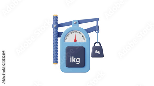 Fotografie 3D Illustration of a 1kg Weight Scale Isolated on White Background