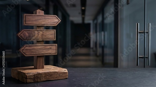 Wooden signpost with three blank arrows pointing in different directions, symbolizing choices and direction
