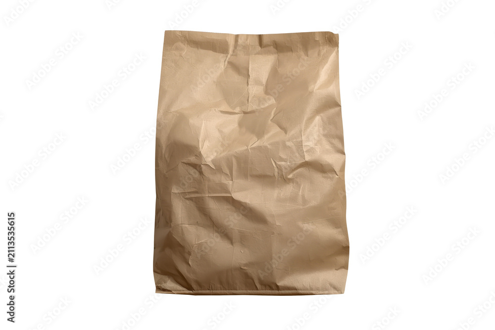 Fototapeta premium Plain brown kraft paper bag standing upright