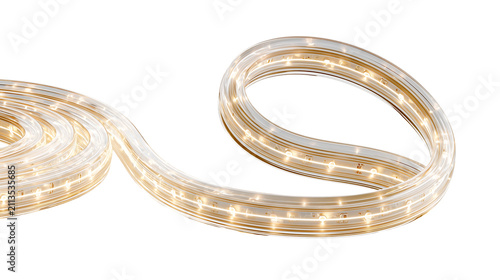 Flexible LED rope light with warm glow, decorative strip lighting, luminous plastic tube coil isolated on Transparent Background