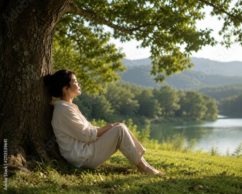 Relaxing beneath large tree
