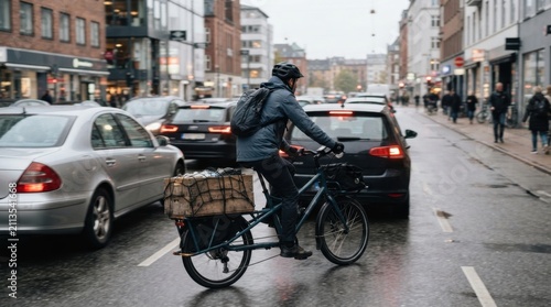 Rider on Long-Tail Cargo Bike in Urban Setting