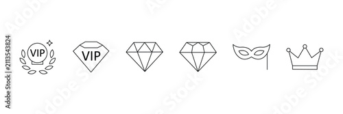 Cuadro en lienzo Exclusive VIP membership luxury crown diamond premium loyalty privileges line icon vector set editable stroke