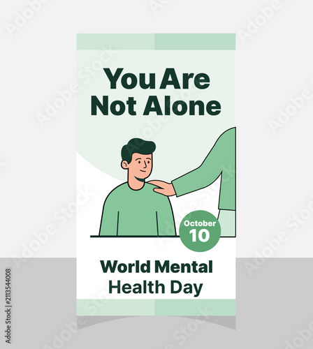World mental health day poster with a person receiving support and a hand reaching out to help reaching awareness illustration