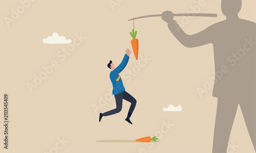 Foto Motivation incentive bigger employee, reward or trick to influence people or man