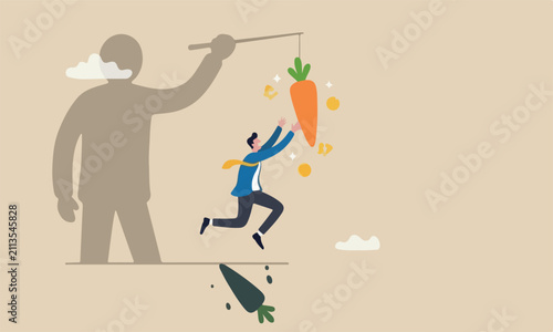 Quadro su tela Motivation incentive bigger one fall employee, reward or trick to influence peop