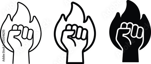 Foto Fire Resistance Fist Icon Collection Featuring Protest Power Symbol, Revolution