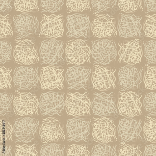 Seamless geometric pattern. Abstract checkered pattern with tangled wavy lines. Vintage vector design.