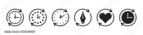 Foto Minimalist time management icon set with circular arrows including heart and pen nib logo