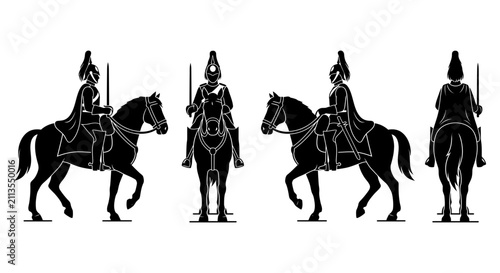 Bild auf Leinwand Black Silhouette Soldiers on Horseback