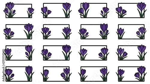 Foto Set of purple crocus flower border frames.