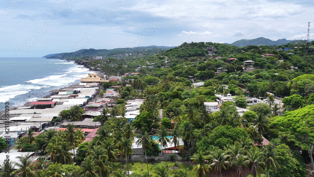 Naklejka premium Majahual Beach Palm Trees and Homes
