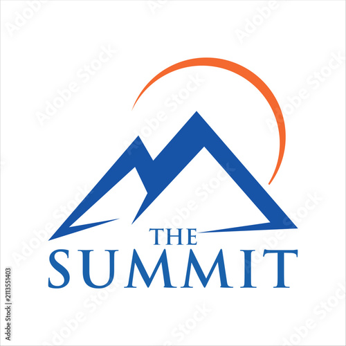 Minimalist mountain summit logo vector featuring clean geometric peaks, symbolizing achievement, adventure, resilience, leadership, and reaching the highest goals, isolated on white background.