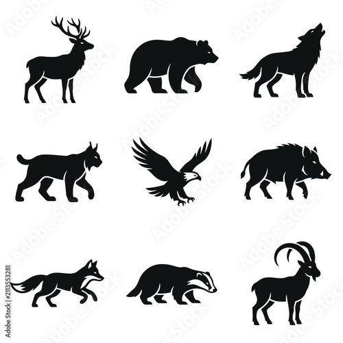 Photography Collection of Nine Minimalist Black Silhouette Illustrations Featuring Various F