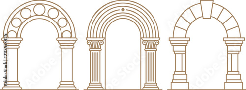 Bild auf Leinwand Classical Antique Arch and Pillar Outline Set with Roman Column, Greek Temple Ar