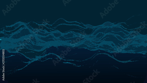 Quadro su tela Dynamic particle wave a flowing undulating pattern in shades of teal and dark bl