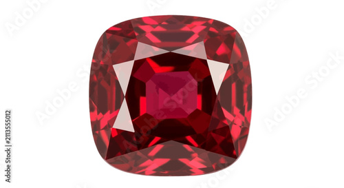 Vector illustration of cushion cut red gemstone ruby or garnet jewel illustration on a transparent background