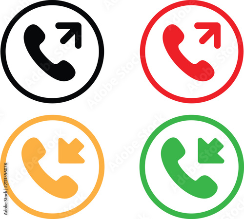 Canvas Print Four phone call icons vector set showing incoming and outgoing communication in circles
