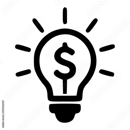 A bright lightbulb icon emitting glowing rays around a central dollar currency, representing lucrative startup innovations and creative revenue ideas