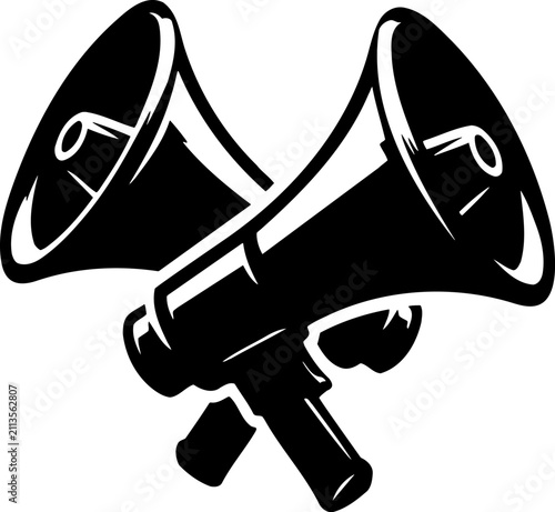 Two crossed megaphones
