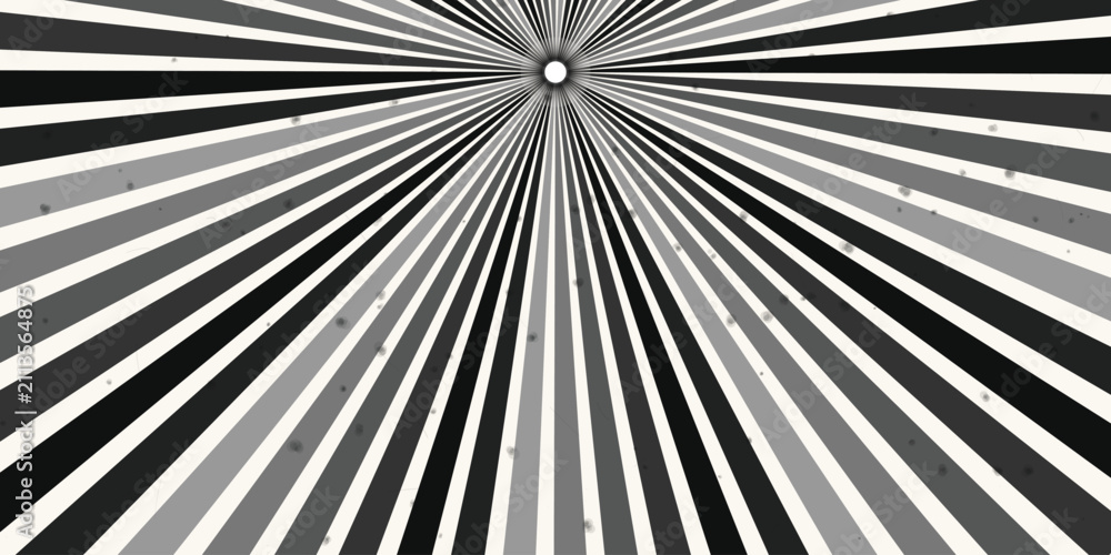Fototapeta premium Abstract monochrome sunburst pattern with radial lines from top center.