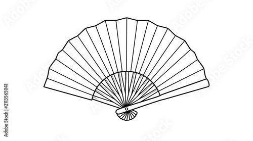 Line art illustration of a traditional folding hand fan.
