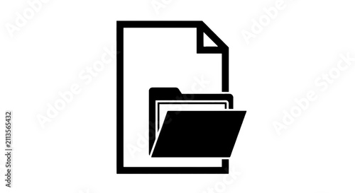 Vector illustration of file folder icon with document page on a transparent background
