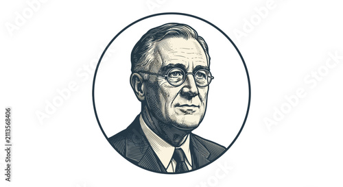 Принти на полотні Stylized portrait illustration of an older man with glasses in a circular frame