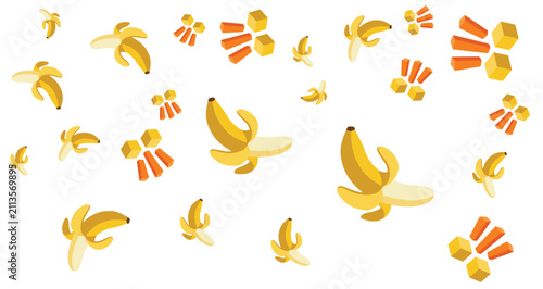 Foto yellow bananas whole slices bright pattern on white background lively fresh frui