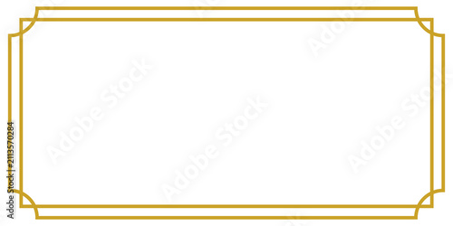 Luxury Gold Decorative Rectangle Border Frame with Elegant Corner Ornament Isolated on Transparent Background
