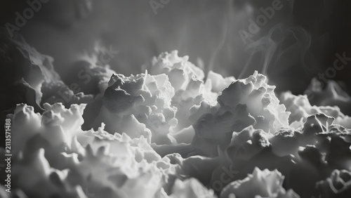 Abstract white cloud formation, smoke texture, dramatic lighting, dark background, ethereal