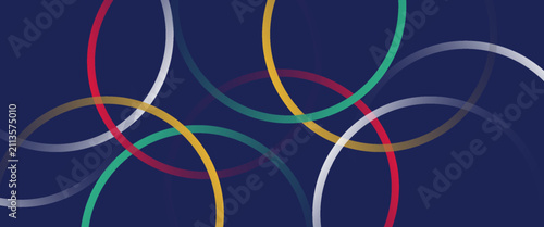 Abstract colorful overlapping circles on dark blue background, vector illustration