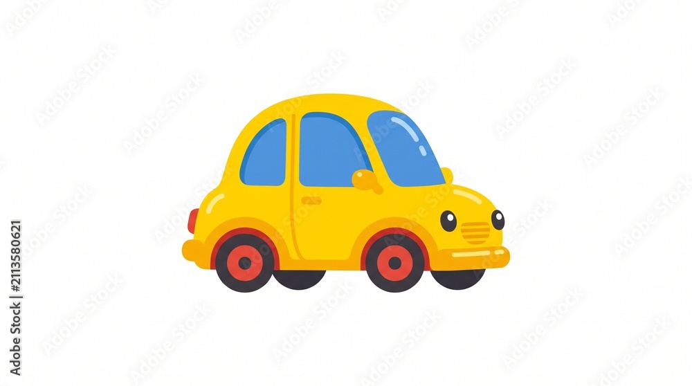 Obraz premium Cute Yellow Toy Car Cartoon Illustration on White Background