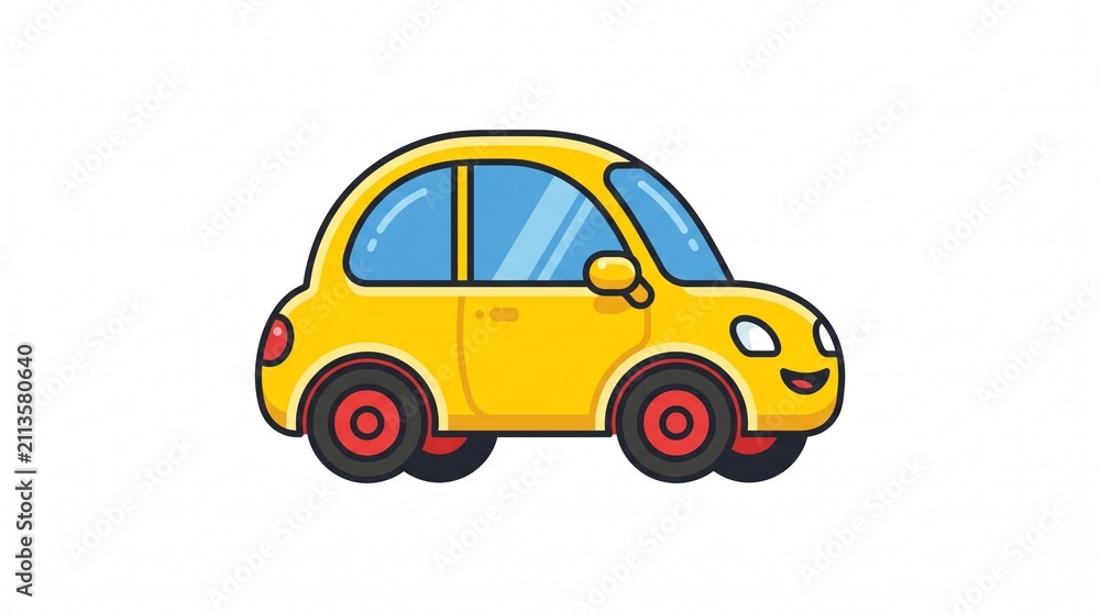 Obraz premium Cute Yellow Cartoon Compact Car Vector Illustration