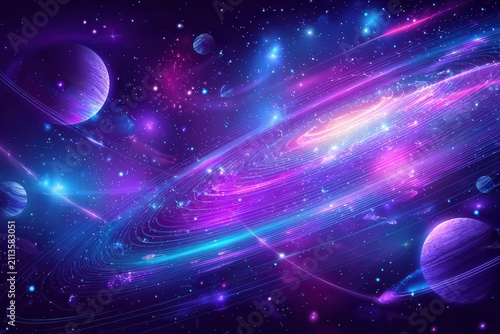 Cosmic Galaxy Spiral, Planets, Stars, and Nebula Background