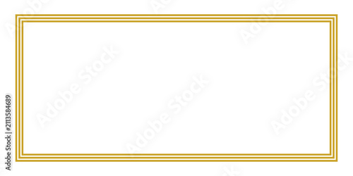 Elegant Triple Line Gold Rectangle Border Frame Isolated on Transparent Background