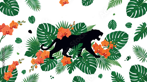 Obraz na płótnie Jungle Majesty Greeting Card Vector with Black Tiger Panther Silhouette Hidden A