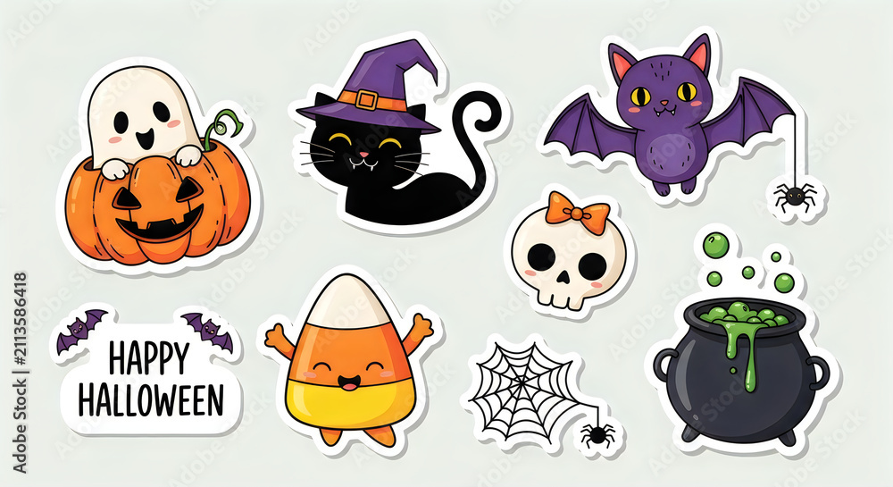 Fototapeta premium Cute hand drawn sticker set for a fun halloween party celebration
