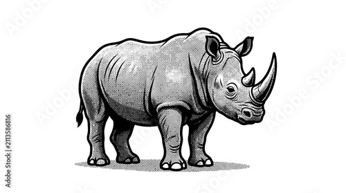 Canvastavla Detailed woodcut rhinoceros profile illustration.