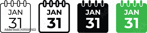 Calendar Icon Collection: A set of four calendar icons displaying January 31st, representing dates, planning, and scheduling.
