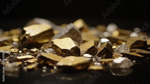Golden Ore Crystals Sparkling Macro Shot