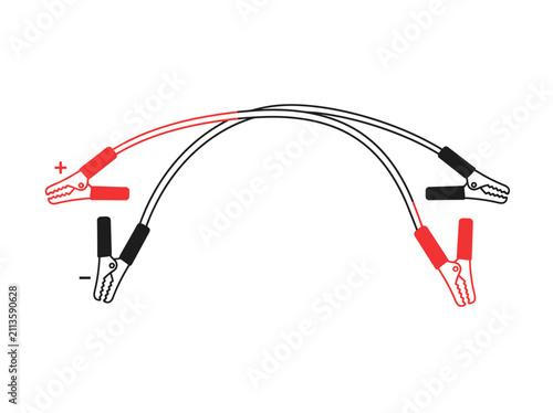 Red and black jumper cables with crocodile clips