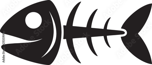 Simple fish skeleton graphic isolated on transparent background.