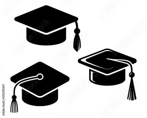 Premium Graduation Cap Icon Set – Academic Mortarboard Hat Silhouette Collection, Education, University, School, College, Graduation Ceremony Vector Icons