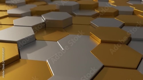 Abstract Hexagon Grid Motion Background Gold Silver Geometric Pattern