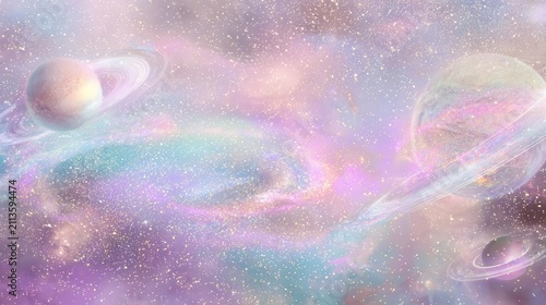 Pastel Galaxy Planets, Stars, Nebulae, and Cosmic Glitter