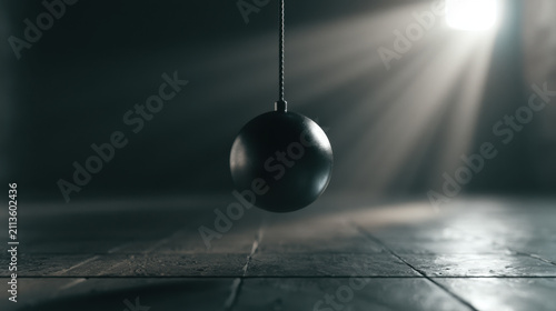 Suspended pendulum demonstrating harmonic motion in physics experiment