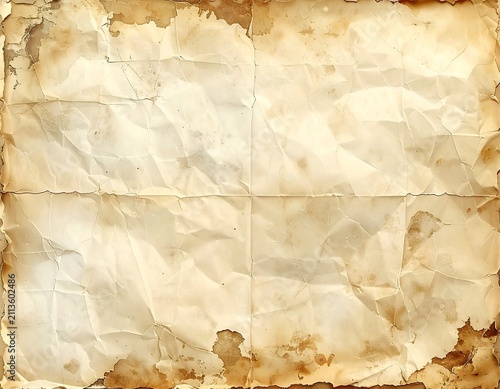 Vintage Crumpled Paper Background, Aged Antique Parchment Texture, Old Blank Paper with Copy Space. Generative Image